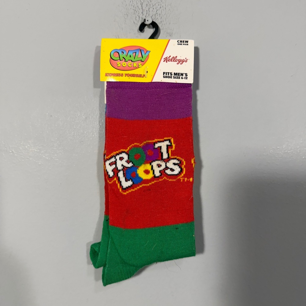 Kellogg's Froot Loops Crazy Socks Mens Crew Shoe Size 6-12 Multi Color Striped